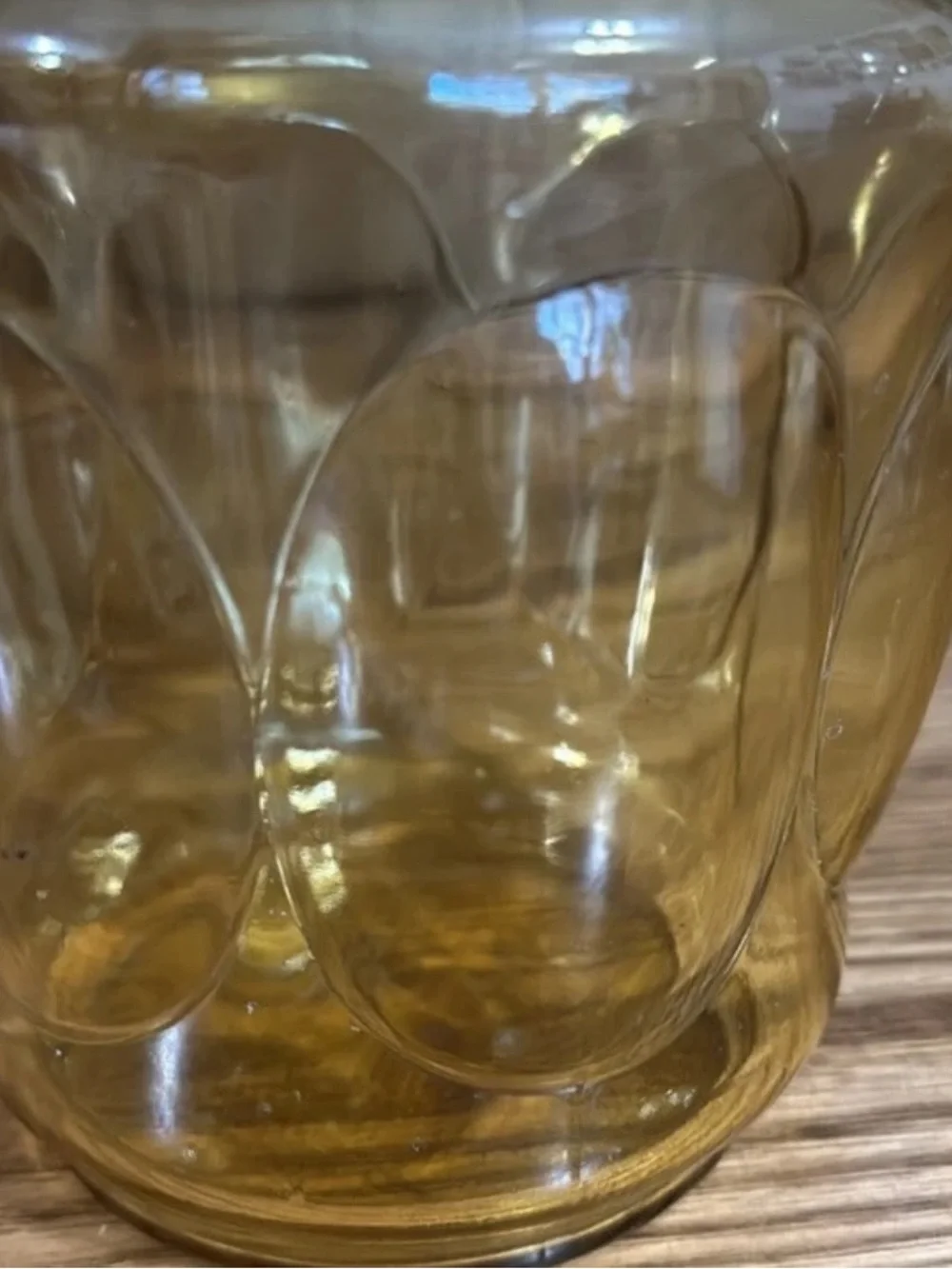 Amber Glass Canister Jar Lid Anchor Hocking LE Smith Bubble Thumbprint 9x6 Vtg